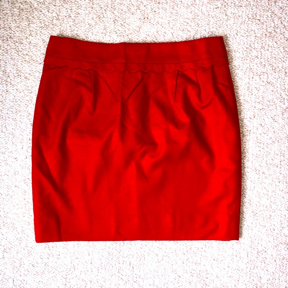 J.Crew Red Mini Skirt with Scallop Accent